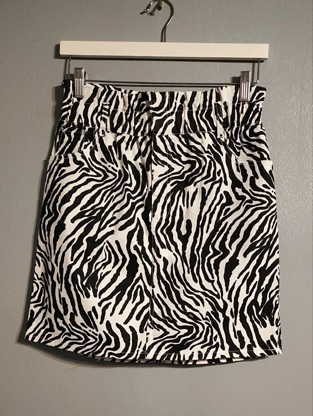 Bar III Women's Black & White Zebra Print Denim Mini Skirt